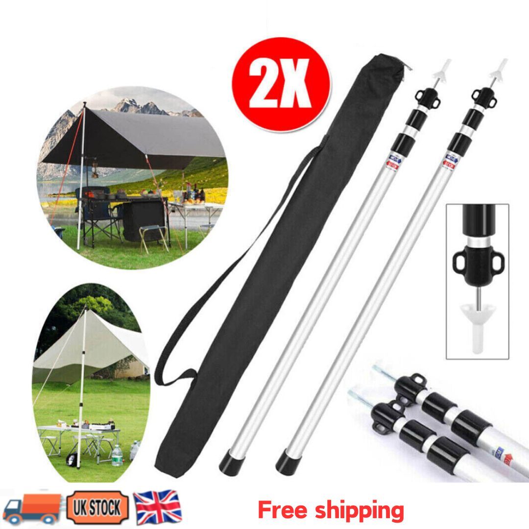 2x 230cm Tent Poles Telescopic Adjustable Awning Canopy Tarp Pole Support Rod UK